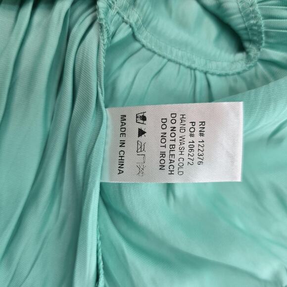 Mustard Seed Blouse Womens Large Green Bell Sleeve Ruffle Peplum Drawstring Top - Picture 7 of 10